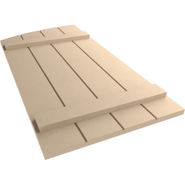 Ekena Millwork Smooth 4 Board Joined Board-n-Batten w/Elliptical Top Faux Wood Shutters, 22W x 58H, PR - SHUBJL22X58SMPR
