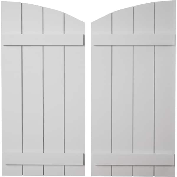 Ekena Millwork Smooth 4 Board Joined Board-n-Batten w/Elliptical Top Faux Wood Shutters, 22W x 58H, PR - SHUBJL22X58SMPR