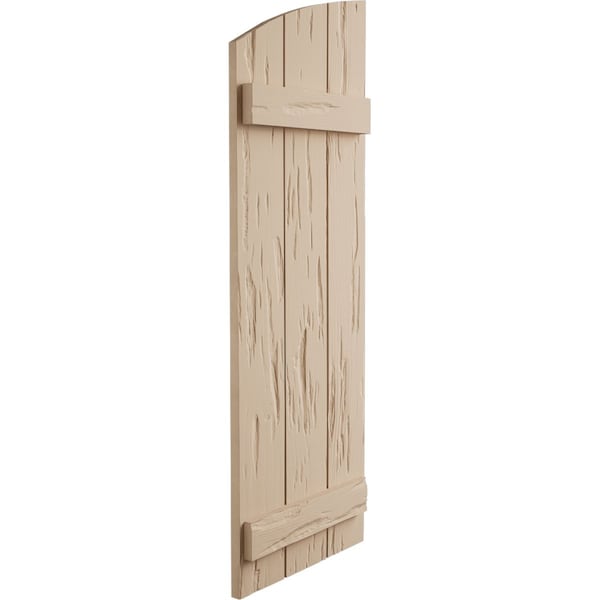 Ekena Millwork Pecky Cypress 3 Board Joined Board-n-Batten w/Elliptical Top Faux Wood Shutters, 16 1/2"W x 88"H - SHUBJL16X88PCPR