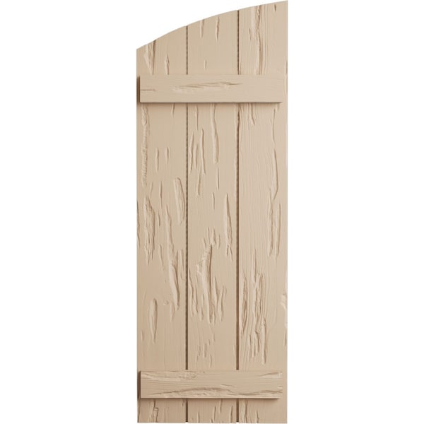 Ekena Millwork Pecky Cypress 3 Board Joined Board-n-Batten w/Elliptical Top Faux Wood Shutters, 16 1/2"W x 88"H - SHUBJL16X88PCPR