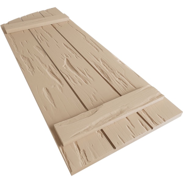 Ekena Millwork Pecky Cypress 3 Board Joined Board-n-Batten w/Elliptical Top Faux Wood Shutters, 16 1/2"W x 88"H - SHUBJL16X88PCPR