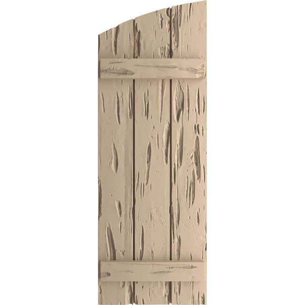 Ekena Millwork Pecky Cypress 3 Board Joined Board-n-Batten w/Elliptical Top Faux Wood Shutters, 16 1/2"W x 88"H - SHUBJL16X88PCPR
