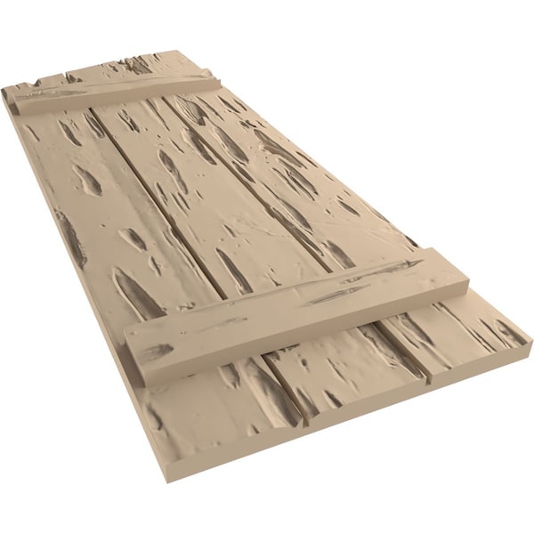 Ekena Millwork Pecky Cypress 3 Board Joined Board-n-Batten w/Elliptical Top Faux Wood Shutters, 16 1/2"W x 88"H - SHUBJL16X88PCPR