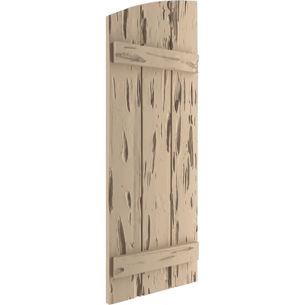 Ekena Millwork Pecky Cypress 3 Board Joined Board-n-Batten w/Elliptical Top Faux Wood Shutters, 16 1/2"W x 88"H - SHUBJL16X88PCPR