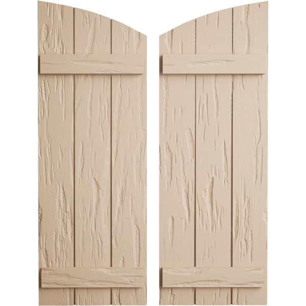 Ekena Millwork Pecky Cypress 3 Board Joined Board-n-Batten w/Elliptical Top Faux Wood Shutters, 16 1/2"W x 88"H - SHUBJL16X88PCPR