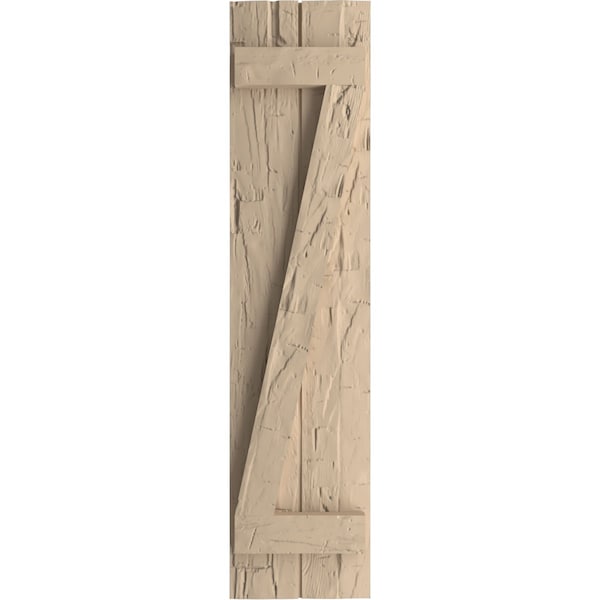 Ekena Millwork Rustic Two Board Joined Board-n-Batten Hand Hewn Faux Wood Shutters w/Z-Board, 11W x 68H, PR - SHUBJZ11X68HHPR
