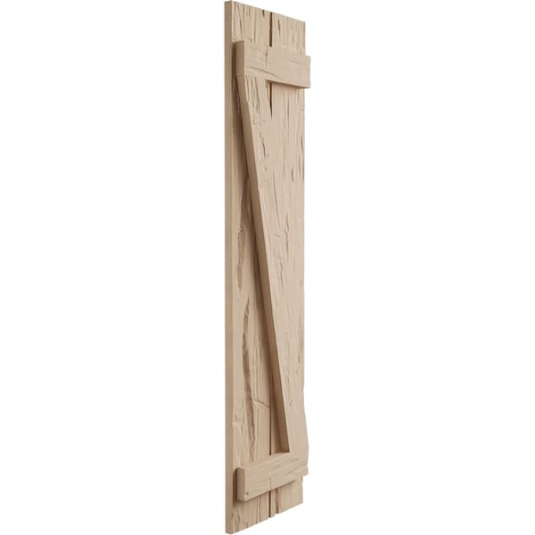 Ekena Millwork Rustic Two Board Joined Board-n-Batten Hand Hewn Faux Wood Shutters w/Z-Board, 11W x 68H, PR - SHUBJZ11X68HHPR