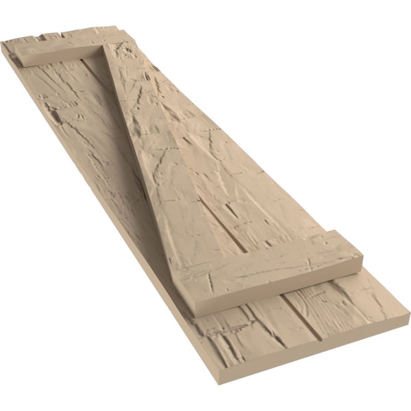 Ekena Millwork Rustic Two Board Joined Board-n-Batten Hand Hewn Faux Wood Shutters w/Z-Board, 11W x 68H, PR - SHUBJZ11X68HHPR