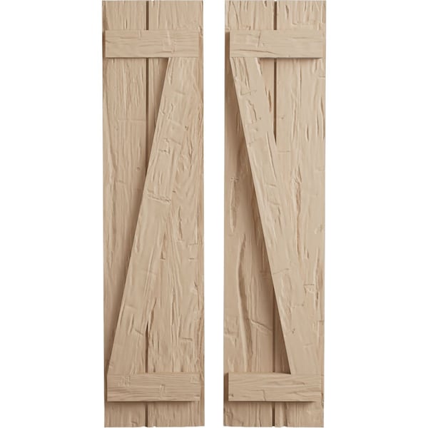 Ekena Millwork Rustic Two Board Joined Board-n-Batten Hand Hewn Faux Wood Shutters w/Z-Board, 11W x 68H, PR - SHUBJZ11X68HHPR