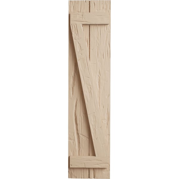 Ekena Millwork Rustic Two Board Joined Board-n-Batten Hand Hewn Faux Wood Shutters w/Z-Board, 11W x 68H, PR - SHUBJZ11X68HHPR