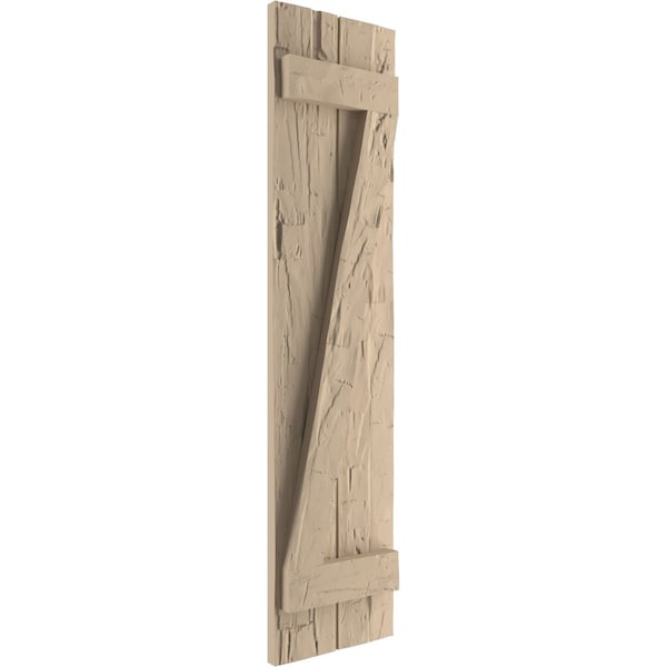 Ekena Millwork Rustic Two Board Joined Board-n-Batten Hand Hewn Faux Wood Shutters w/Z-Board, 11W x 68H, PR - SHUBJZ11X68HHPR