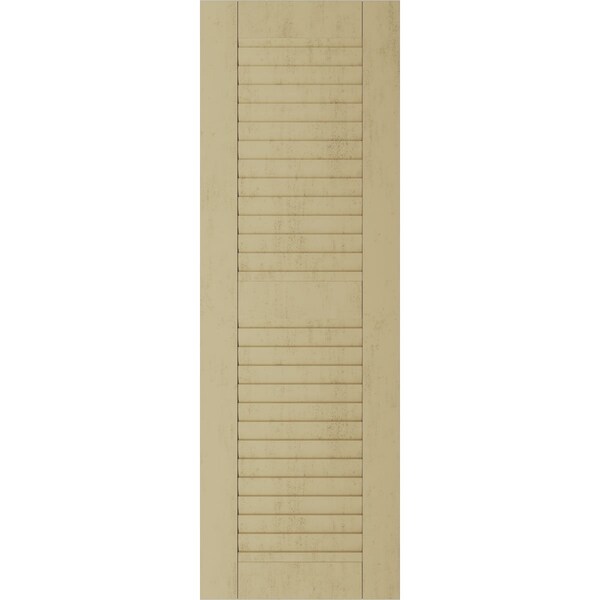Ekena Millwork Rustic Two Equal Louver Rough Sawn Faux Wood Shutters (Per Pair), Primed Tan, 18"W x 42"H - SHULV18X42RSPR