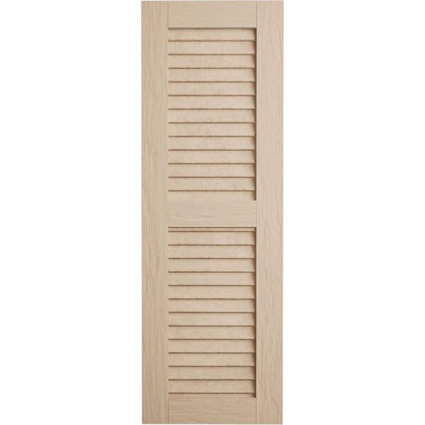 Ekena Millwork Rustic Two Equal Louver Rough Sawn Faux Wood Shutters (Per Pair), Primed Tan, 18"W x 42"H - SHULV18X42RSPR