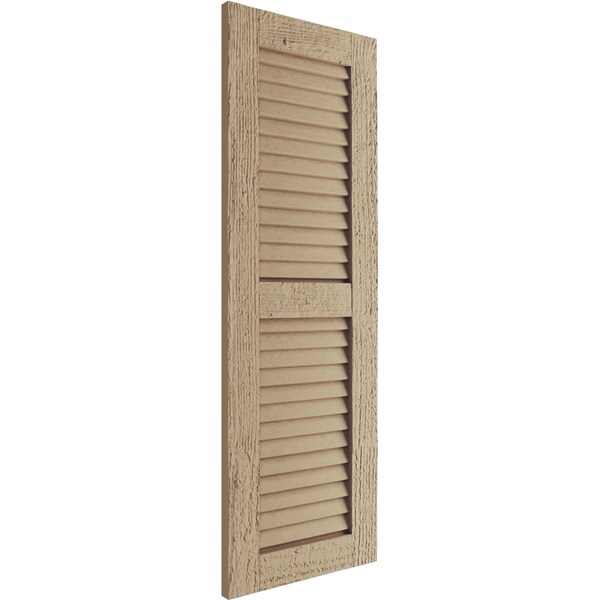 Ekena Millwork Rustic Two Equal Louver Rough Sawn Faux Wood Shutters (Per Pair), Primed Tan, 18"W x 42"H - SHULV18X42RSPR