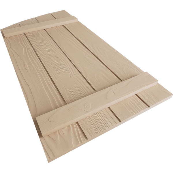 Ekena Millwork Sandblasted 4 Board Joined Board-n-Batten w/Elliptical Top Faux Wood Shutters, 22W x 86H, PR - SHUBJL22X86SDPR