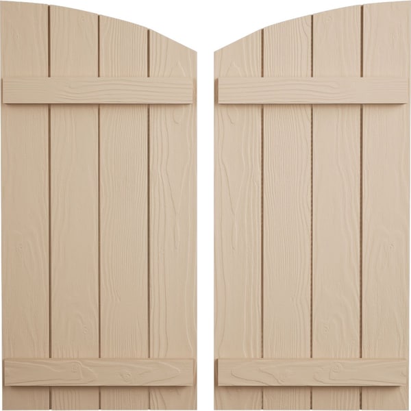 Ekena Millwork Sandblasted 4 Board Joined Board-n-Batten w/Elliptical Top Faux Wood Shutters, 22W x 86H, PR - SHUBJL22X86SDPR
