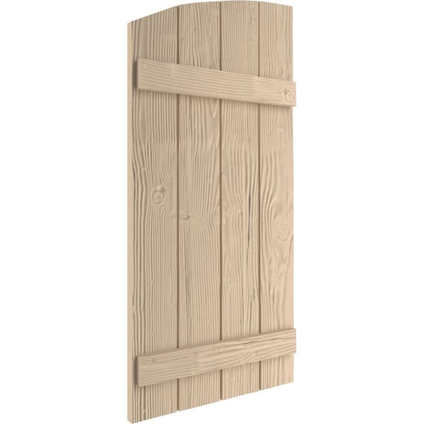 Ekena Millwork Sandblasted 4 Board Joined Board-n-Batten w/Elliptical Top Faux Wood Shutters, 22W x 86H, PR - SHUBJL22X86SDPR