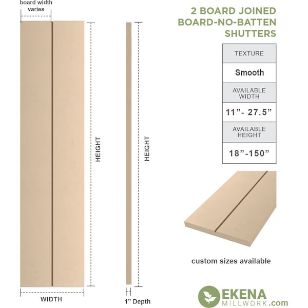 Ekena Millwork Rustic Two Board Joined Board-n-Batten Smooth Faux Wood Shutters w/No Batten, 11W x 84H, PR - SHUBJN11X84SMPR