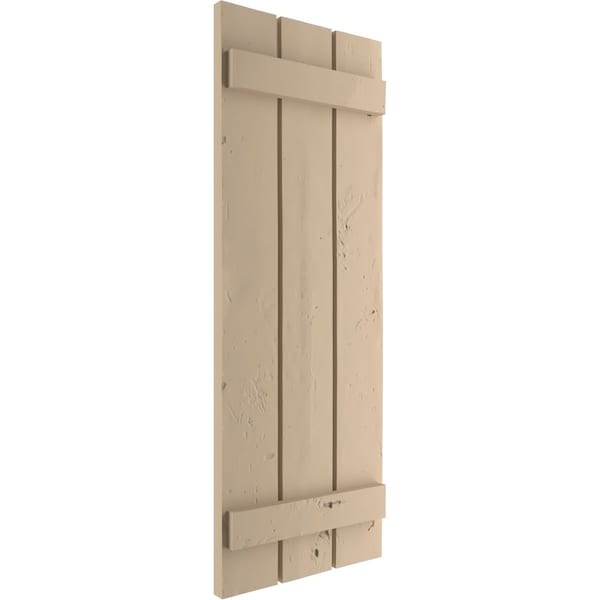 Ekena Millwork Rustic Three Board Spaced Board-n-Batten Knotty Pine Faux Wood Shutters, 17 1/2W x 34H, PR - SHUBSS17X34KPPR