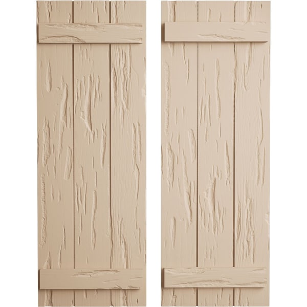 Ekena Millwork Rustic Three Board Joined Board-n-Batten Pecky Cypress Faux Wood Shutters, 16 1/2"W x 28"H - SHUBJS16X28PCPR