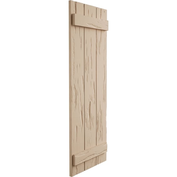 Ekena Millwork Rustic Three Board Joined Board-n-Batten Pecky Cypress Faux Wood Shutters, 16 1/2"W x 28"H - SHUBJS16X28PCPR
