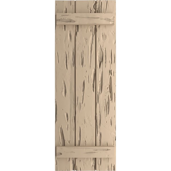 Ekena Millwork Rustic Three Board Joined Board-n-Batten Pecky Cypress Faux Wood Shutters, 16 1/2"W x 28"H - SHUBJS16X28PCPR