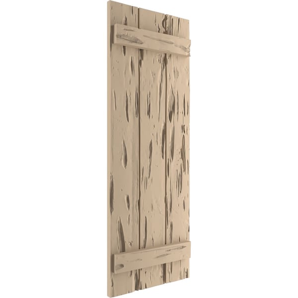 Ekena Millwork Rustic Three Board Joined Board-n-Batten Pecky Cypress Faux Wood Shutters, 16 1/2"W x 28"H - SHUBJS16X28PCPR