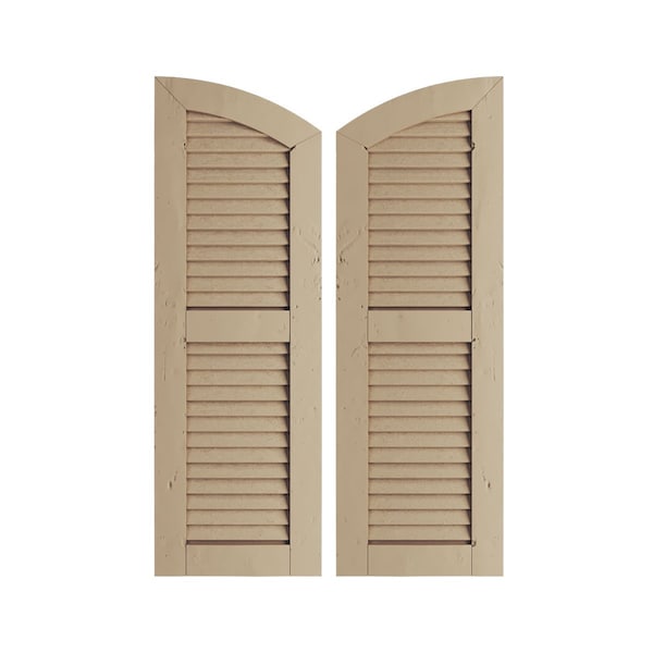 Ekena Millwork Knotty Pine 2 Equal Louver w/Elliptical Top Faux Wood Shutters, 12W x 58H 54 Low Side, PR - SHULVL12X58KPPR