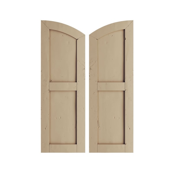 Ekena Millwork Knotty Pine 2 Equal Flat Panel w/Elliptical Top Faux Wood Shutters, 15W x 62H 57 Low Side, PR - SHUFPL15X62KPPR