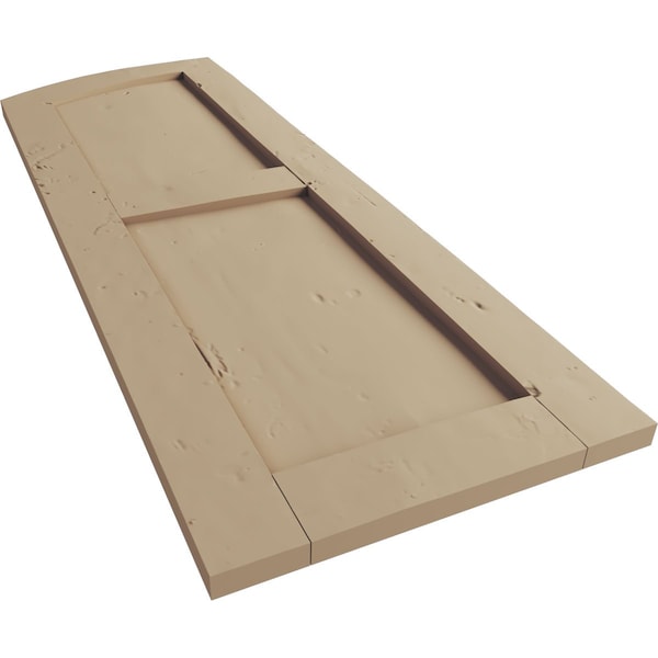 Ekena Millwork Knotty Pine 2 Equal Flat Panel w/Elliptical Top Faux Wood Shutters, 15W x 62H 57 Low Side, PR - SHUFPL15X62KPPR