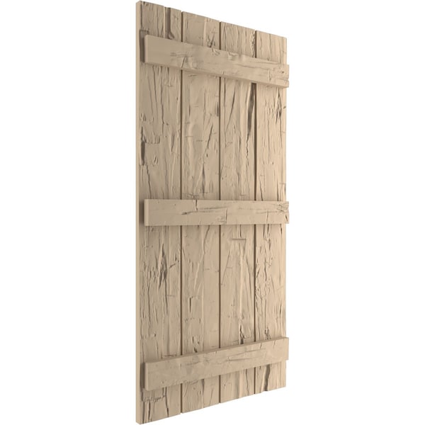 Ekena Millwork Rustic Four Board Joined Board-n-Batten Hand Hewn Faux Wood Shutters, 22W x 64H, PR - SHUBJS22X64HHPR