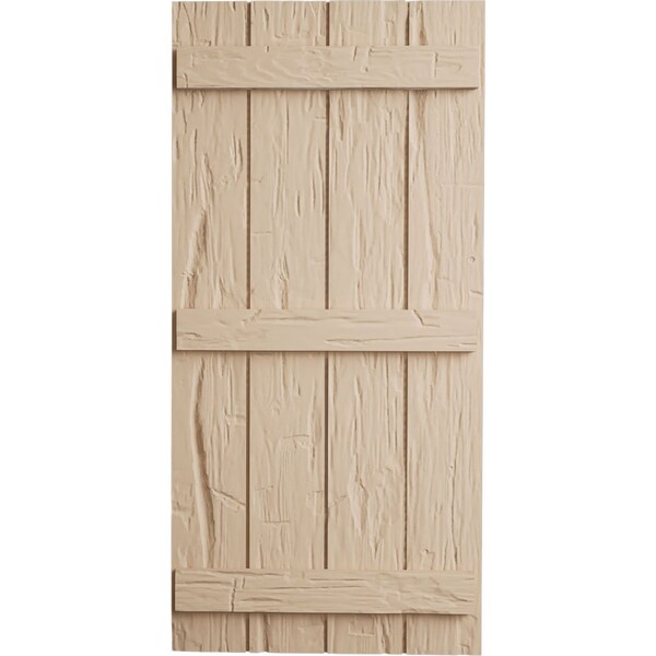 Ekena Millwork Rustic Four Board Joined Board-n-Batten Hand Hewn Faux Wood Shutters, 22W x 64H, PR - SHUBJS22X64HHPR