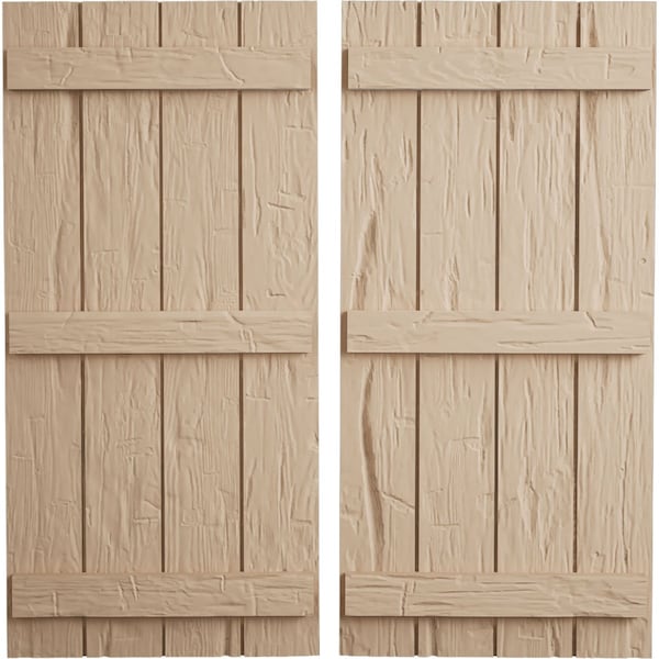Ekena Millwork Rustic Four Board Joined Board-n-Batten Hand Hewn Faux Wood Shutters, 22W x 64H, PR - SHUBJS22X64HHPR