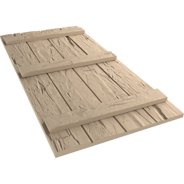Ekena Millwork Rustic Four Board Joined Board-n-Batten Hand Hewn Faux Wood Shutters, 22W x 64H, PR - SHUBJS22X64HHPR
