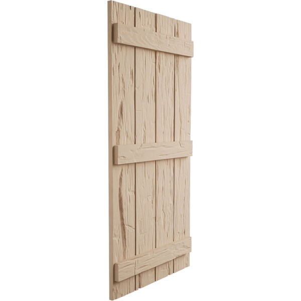 Ekena Millwork Rustic Four Board Joined Board-n-Batten Hand Hewn Faux Wood Shutters, 22W x 64H, PR - SHUBJS22X64HHPR