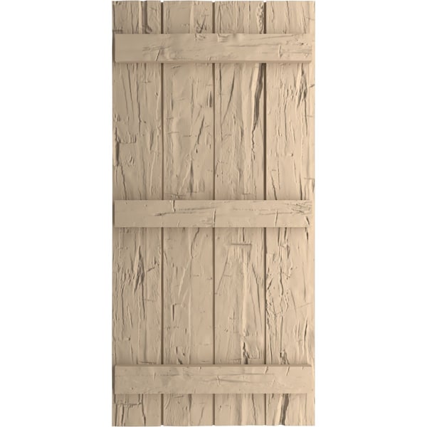 Ekena Millwork Rustic Four Board Joined Board-n-Batten Hand Hewn Faux Wood Shutters, 22W x 64H, PR - SHUBJS22X64HHPR