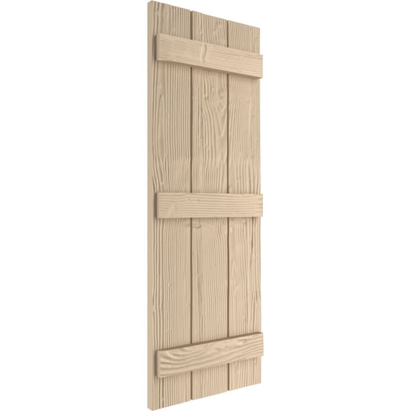 Ekena Millwork Rustic Three Board Joined Board-n-Batten Sandblasted Faux Wood Shutters, 16 1/2W x 84H, PR - SHUBJS16X84SDPR