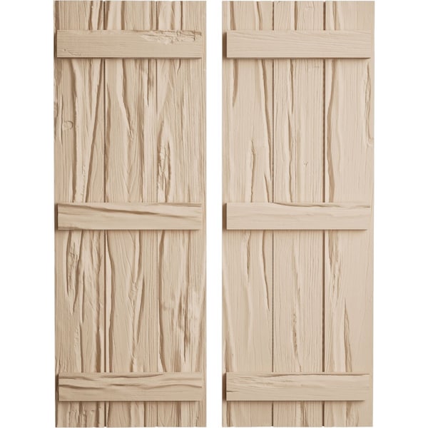 Ekena Millwork Rustic Three Board Joined Board-n-Batten Riverwood Faux Wood Shutters, 16 1/2W x 86H, PR - SHUBJS16X86RWPR