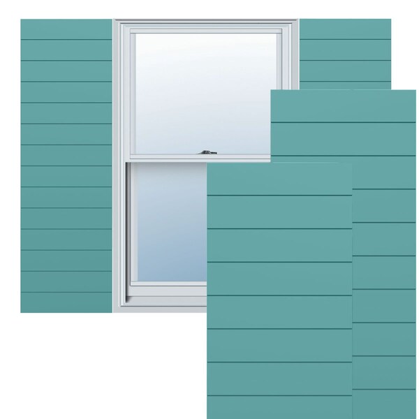 Ekena Millwork True Fit PVC Horizontal Slat Modern Style Fixed Mount Shutters, Pure Turquoise, 18W x 29H, PR - TFP001HZ18X029PT