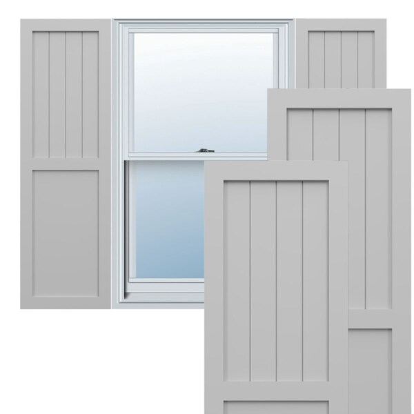 Ekena Millwork True Fit PVC Farmhouse/Flat Panel Combination Fixed Mount Shutters, Primed, 12"W x 65"H - TFP101FC12X065PR