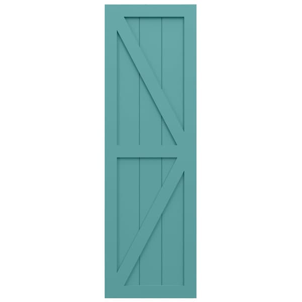 Ekena Millwork True Fit PVC Two Equal Panel Farmhouse Fixed Mount Shutters w/Z-Bar, Pure Turquoise, 15W x 44H, PR - TFP102FH15X044PT