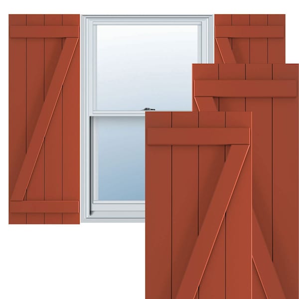 Ekena Millwork True Fit PVC, Four Board Joined Board-n-Batten Shutters w/Z-Bar, Colorful Leaves, 21 1/2W x 63H, PR - TFP102BBF21X063CL