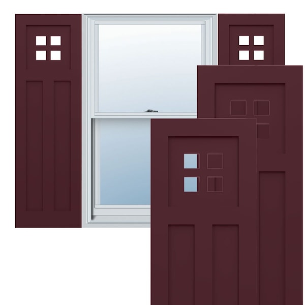 Ekena Millwork True Fit PVC San Antonio Mission Style Fixed Mount Shutters, Wine Red, 15W x 68H, PR - TFP001ST15X068WR