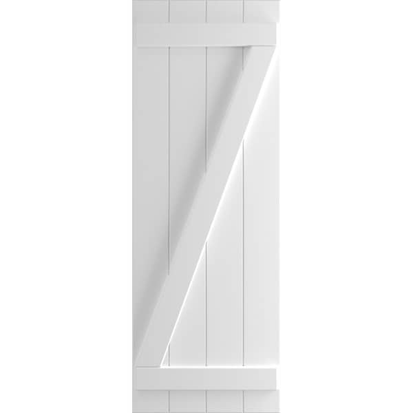 Ekena Millwork True Fit PVC Four Board Joined Board-n-Batten Shutters w/Z-Bar, Unfinished , 21 1/2W x 44H, PR - TFP102BBF21X044UN