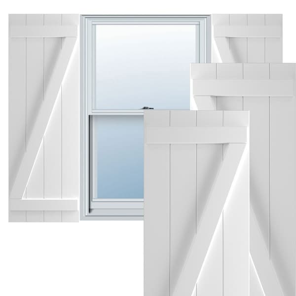 Ekena Millwork True Fit PVC Four Board Joined Board-n-Batten Shutters w/Z-Bar, Unfinished , 21 1/2W x 44H, PR - TFP102BBF21X044UN