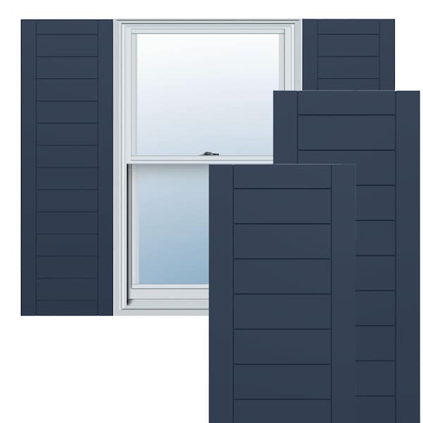 Ekena Millwork PVC Horizontal Slat Framed Modern Style Fixed Mount Shutters Starless Night Blue, 18W x 39H, PR - TFP001HF18X039OB