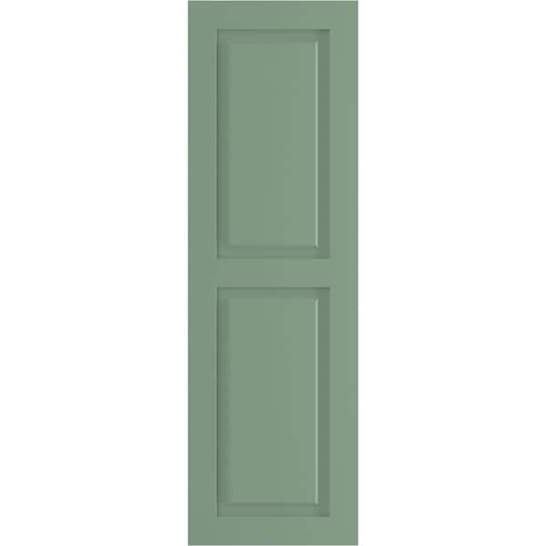 Ekena Millwork True Fit PVC, Two Equal Raised Panel Shutters, Track Green, 12W x 53H, PR - TFP101RPF12X053TG