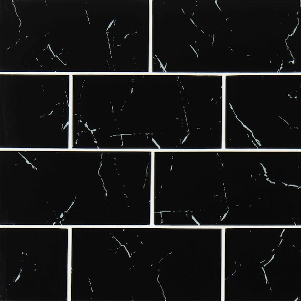 Msi Nero Marquina 3 In. X 6 In. Matte Glass Wall Tile, 40PK - ZOR-MD-T-0118