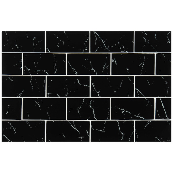 Msi Nero Marquina 3 In. X 6 In. Matte Glass Wall Tile, 40PK - ZOR-MD-T-0118
