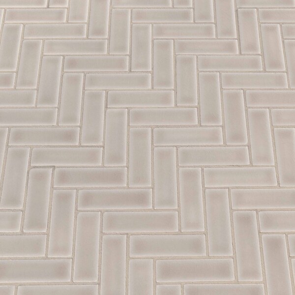 Msi Portico Pearl Herringbone SAMPLE Glossy Ceramic Mesh-Mounted Mosaic Tile - ZOR-MD-0242-SAM